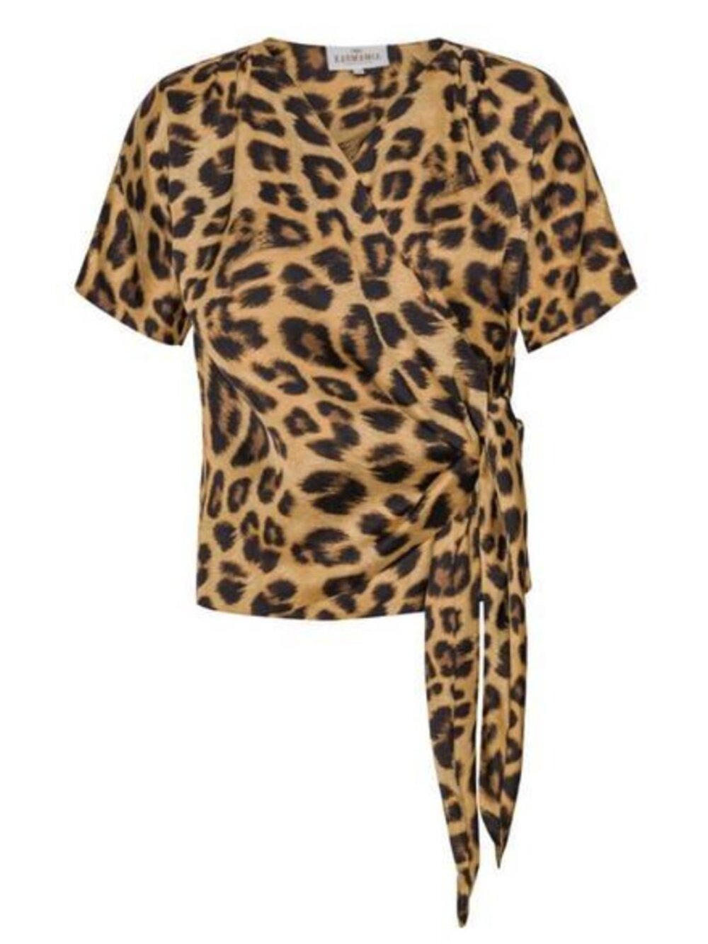 Leopard Print Wrap Blouse - Tan/Black